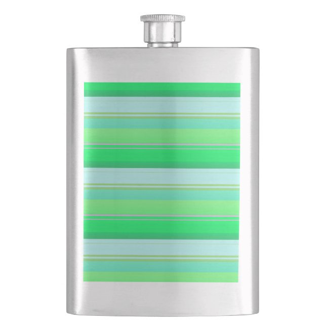 Cute aqua green stripes hip flask (Front)