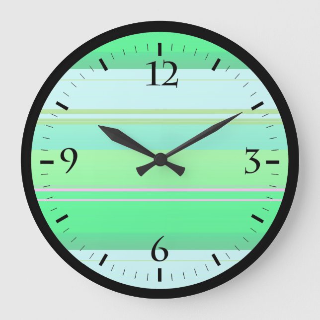 Cute aqua green stripes large clock (Front)