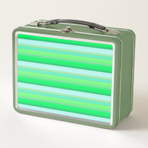 Cute aqua green stripes metal lunch box