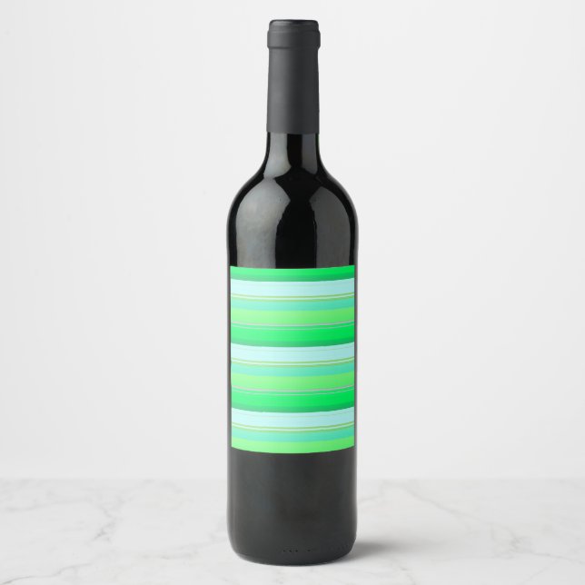 Cute aqua green stripes wine label (Front)