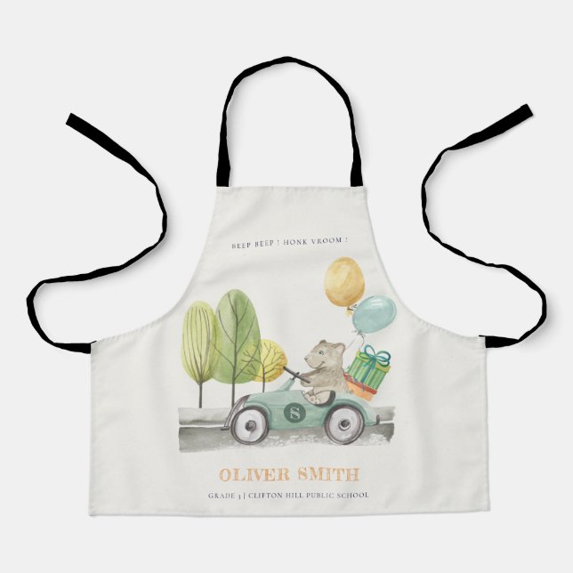 Cute Aqua Green Teddy Balloon Gift Party Car Apron (Front)