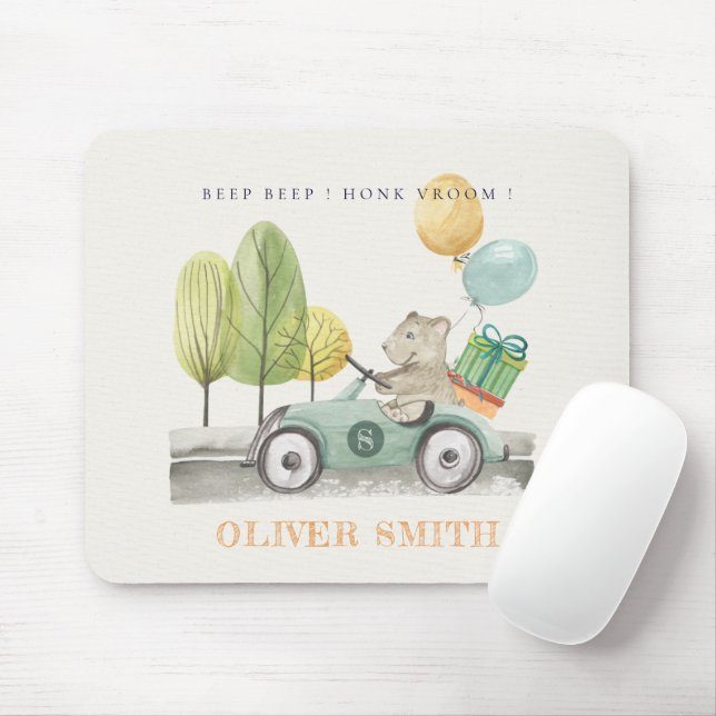 Cute Aqua Green Teddy Balloon Gift Party Car  Mouse Mat (With Mouse)