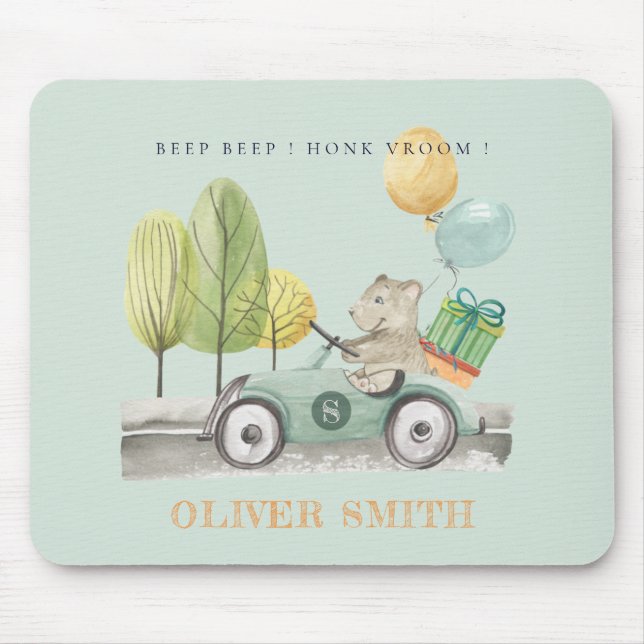Cute Aqua Green Teddy Balloon Gift Party Car Mouse Mat (Front)