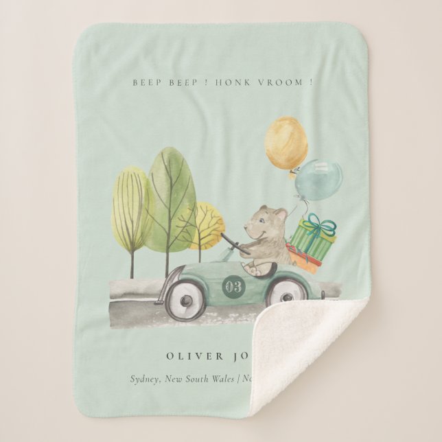 Cute Aqua Green Teddy Balloon Gift Party Car Sherpa Blanket (Front)
