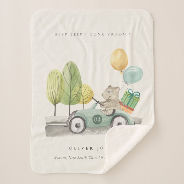 Cute Aqua Green Teddy Balloon Gift Party Car Sherpa Blanket (Front)