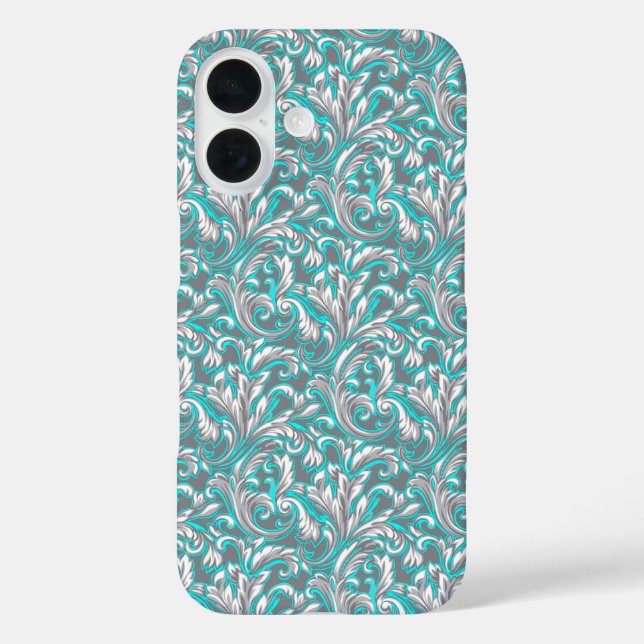 Cute aqua grey seamless floral pattern Case-Mate iPhone case (Back)