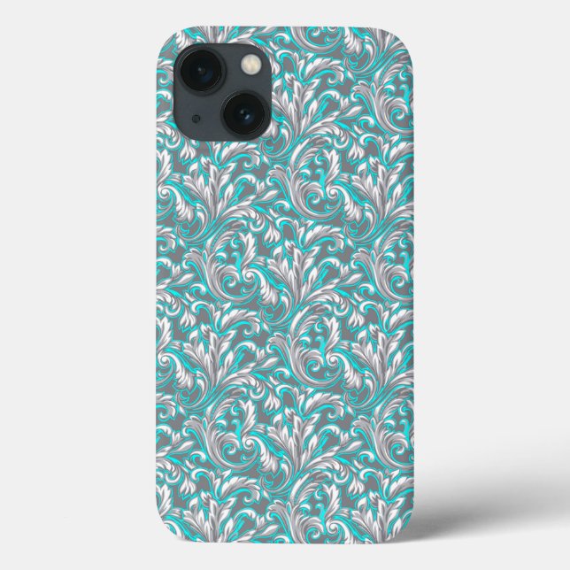 Cute aqua grey seamless floral pattern Case-Mate iPhone case (Back)