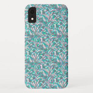 Cute aqua grey seamless floral pattern iPhone XR case