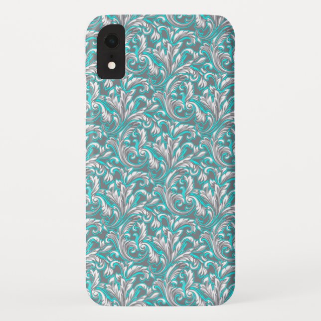Cute aqua grey seamless floral pattern Case-Mate iPhone case (Back)