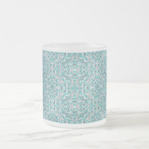 Cute aqua grey seamless floral pattern frosted glass coffee mug