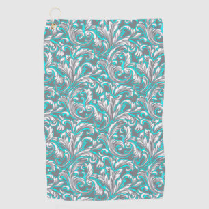 Cute aqua grey seamless floral pattern golf towel