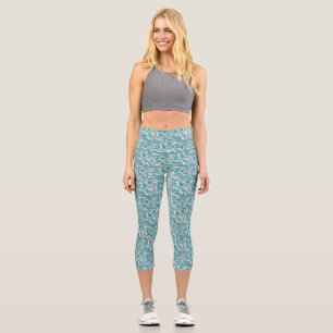 Cute aqua grey seamless floral pattern pillar cand capri leggings