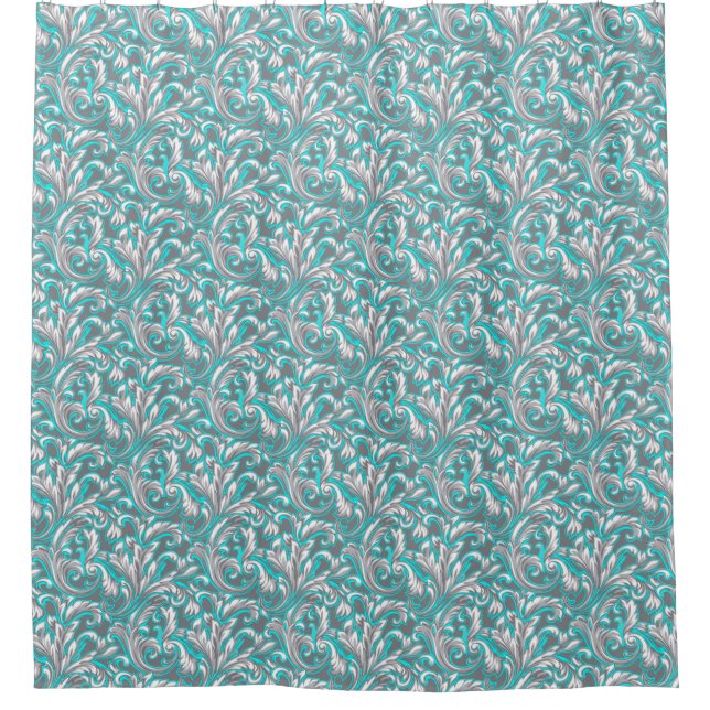 Cute aqua grey seamless floral pattern shower curtain (Front)