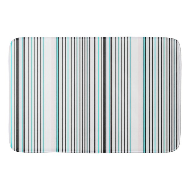Cute aqua grey stripes bath mat (Front)