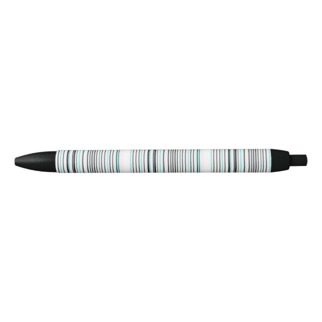 Cute aqua grey stripes black ink pen (Front)