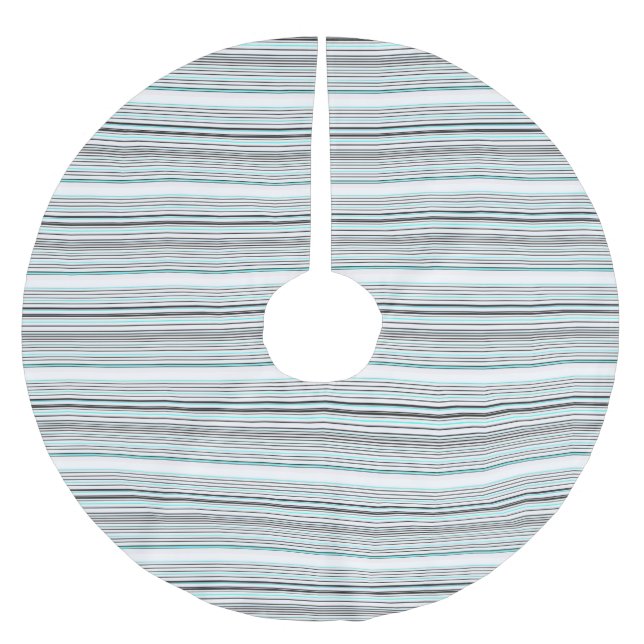 Cute aqua grey stripes brushed polyester tree skirt (Front)