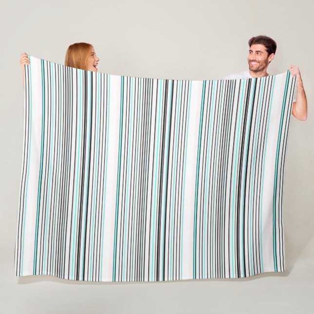 Cute aqua grey stripes fleece blanket (In Situ)
