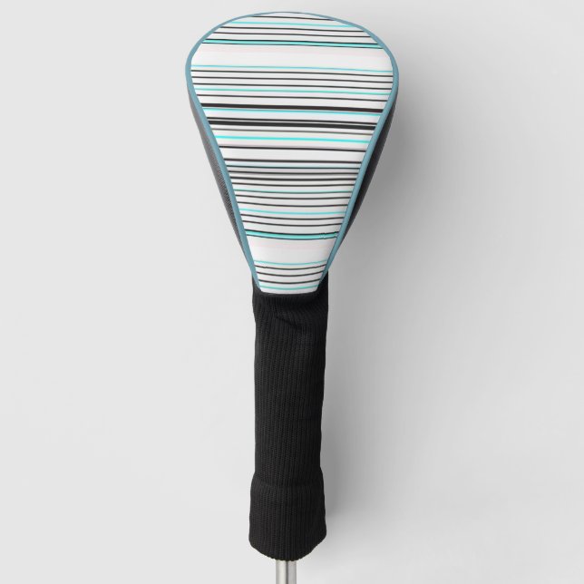 Cute aqua grey stripes golf head cover (Front)