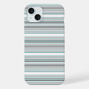 Cute aqua grey stripes iPhone 15 plus case