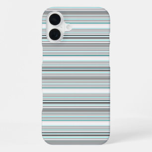 Cute aqua grey stripes iPhone 16 plus case
