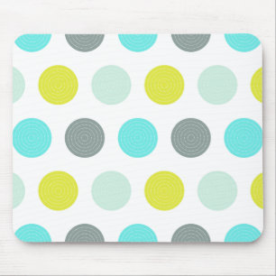 Cute Aqua Mint Blue Yellow Polka Dot Pattern Mouse Mat