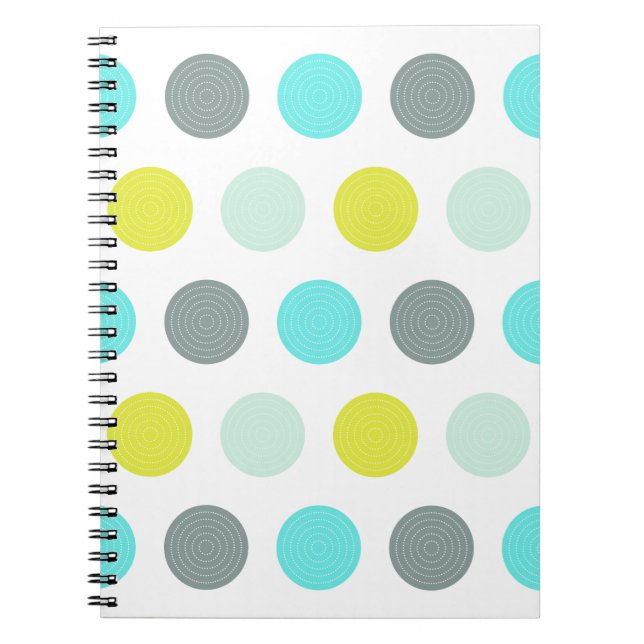 Cute Aqua Mint Blue Yellow Polka Dot Pattern Notebook (Front)