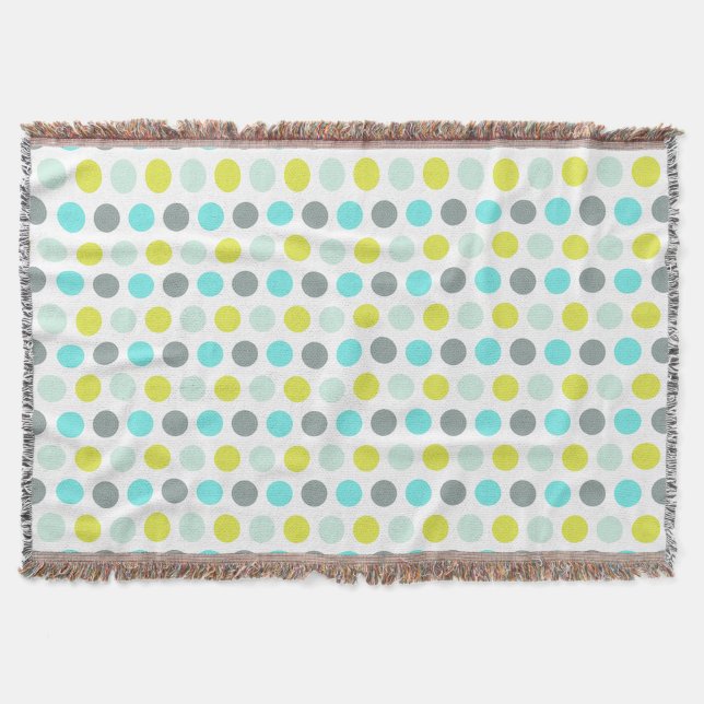 Cute Aqua Mint Blue Yellow Polka Dot Pattern Throw Blanket (Front)
