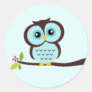 Cute Aqua Owl Classic Round Sticker