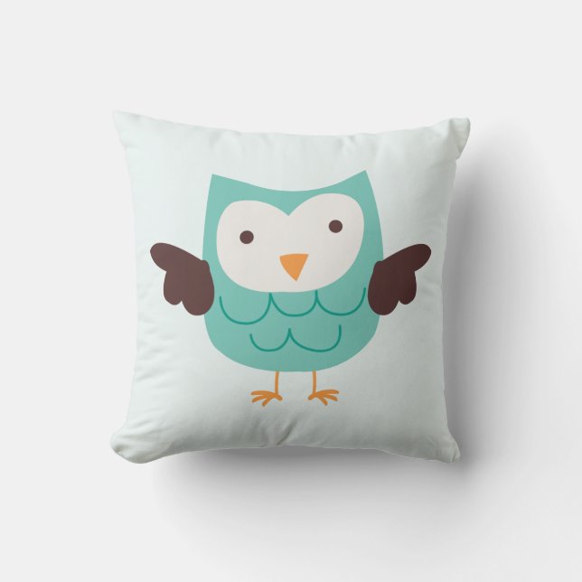 Cute Aqua Owl Cushion (Front)