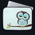 Cute Aqua Owl Laptop Sleeve<br><div class="desc">Stylish electronics sleeve features a beautiful vector illustration of an owl perched on a tree branch.</div>