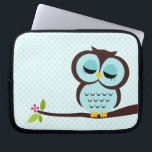 Cute Aqua Owl Laptop Sleeve<br><div class="desc">Stylish electronics sleeve features a beautiful vector illustration of an owl perched on a tree branch.</div>