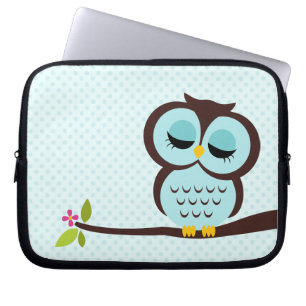 Cute Aqua Owl Laptop Sleeve