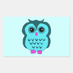 Cute Aqua Owl Pink Feet Rectangular Sticker
