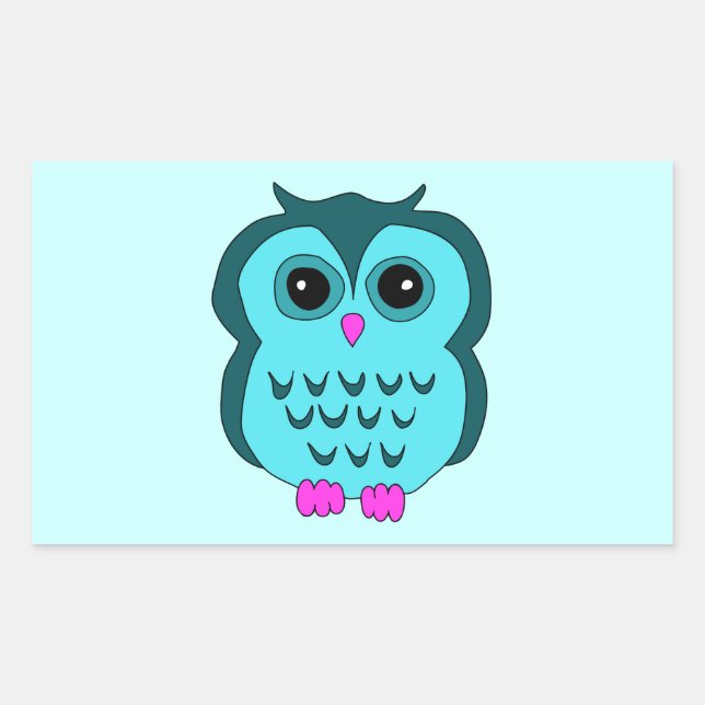 Cute Aqua Owl Pink Feet Rectangular Sticker (Front)