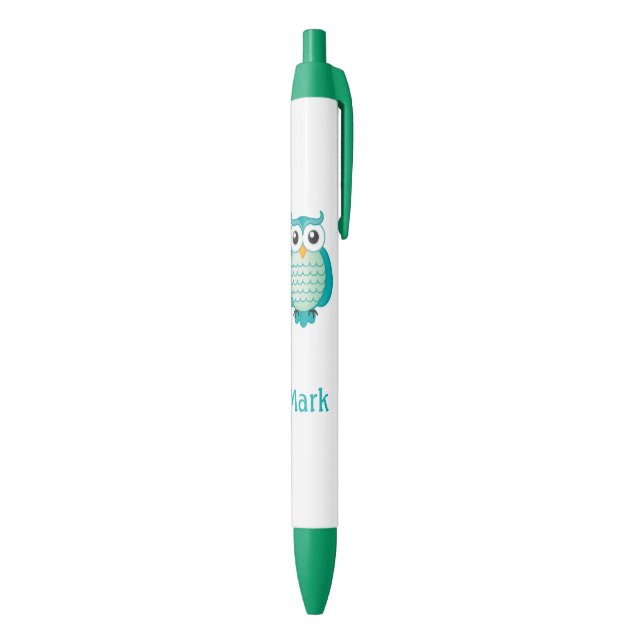 Cute Aqua Owl with Name Black Ink Pen (Bottom (Vertical))