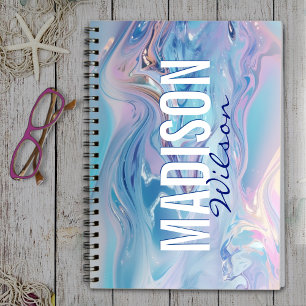 Cute aqua pink girly marbling monogram  notebook