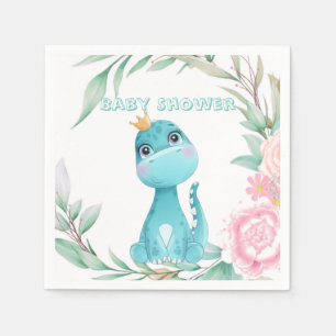 Cute Aqua  Princess Dinosaur Baby Shower Napkin
