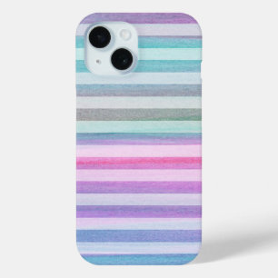 Cute Aqua Purple Soft Stripes Watercolor Pattern iPhone 15 Case