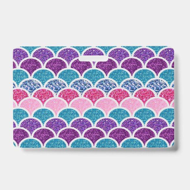 cute aqua turquoise pink purple mermaid scales ID badge (Front)