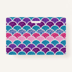 cute aqua turquoise pink purple mermaid scales ID badge
