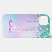 Cute Aqua Turquoise Unicorn Glitter Drips monogram Case-Mate iPhone Case (Back (Horizontal))
