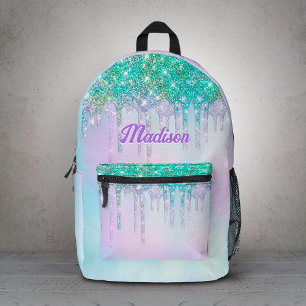 Cute Aqua Turquoise Unicorn Glitter Drips monogram Printed Backpack