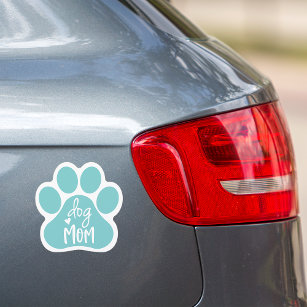 Cute Aqua & White Dog Mum Pawprint Car Magnet
