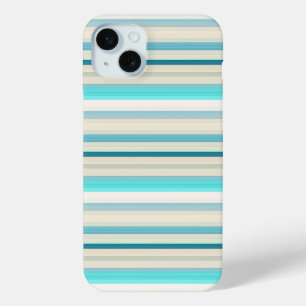 Cute aqua white stripes iPhone 15 mini case