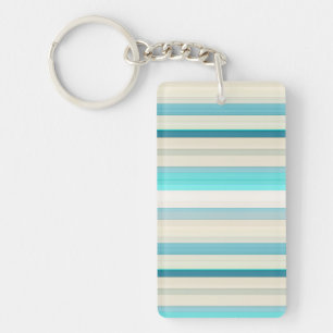 Cute aqua white stripes key ring