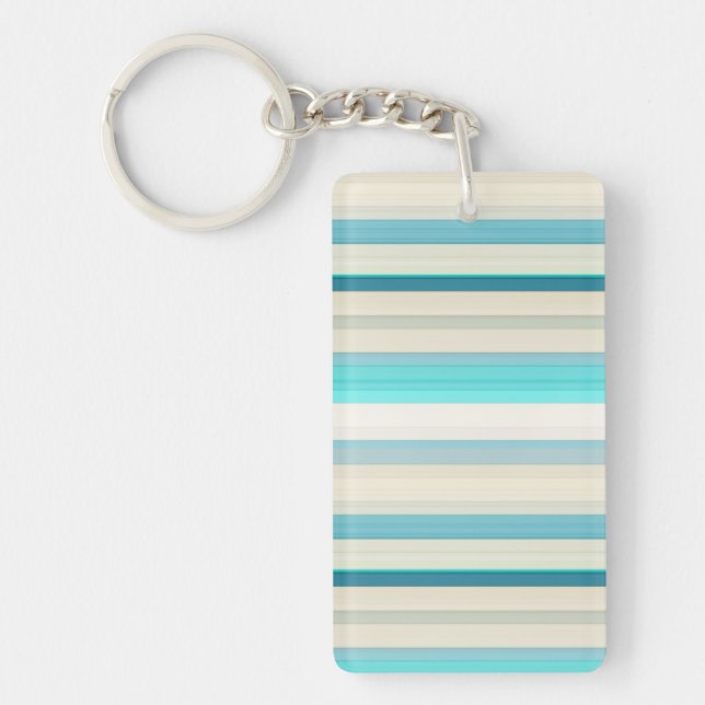 Cute aqua white stripes key ring (Front)