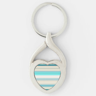 Cute aqua white stripes key ring