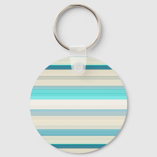 Cute aqua white stripes key ring (Front)