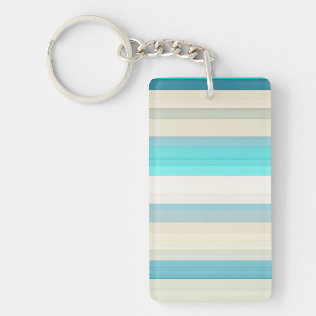 Cute aqua white stripes key ring (Front)