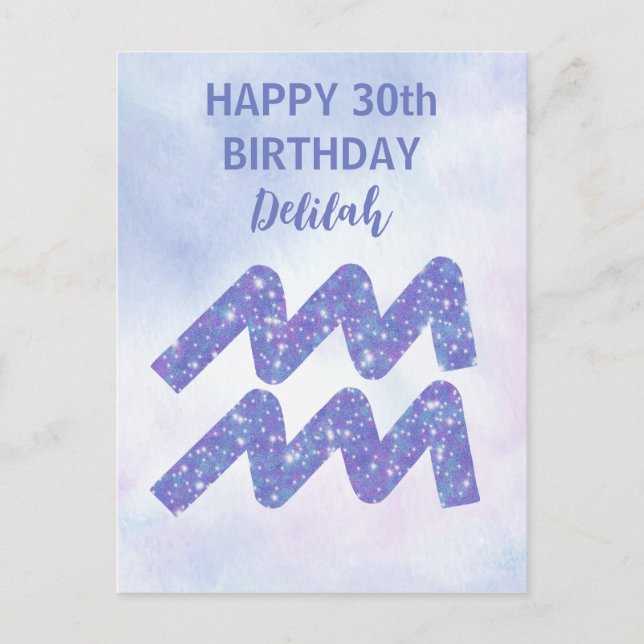 Cute Aquarius Astrology Sign Custom Birthday Postcard (Front)